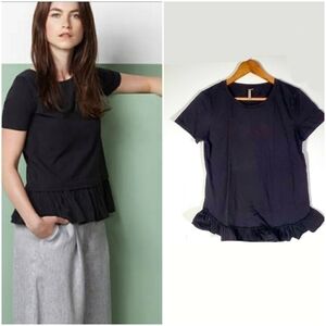 Banana Republic 100% Cotton Short Sleeve Peplum Ruffle Hem T Shirt Black XS